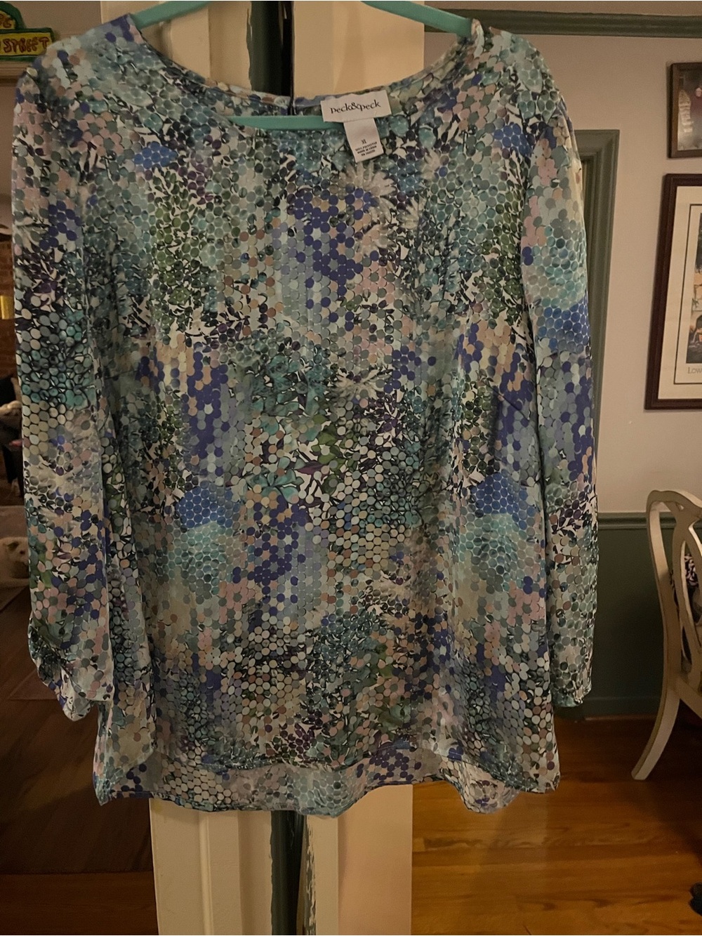 Peck & Peck Blue Multi-Pattern Long-Sleeve Tunic